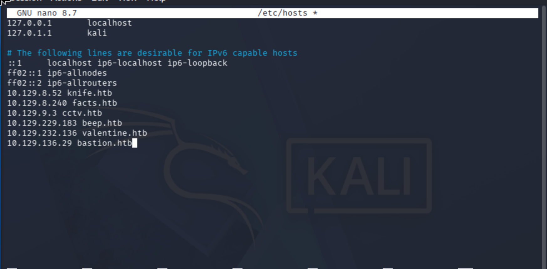 /etc/hosts entry mapping the Bastion target hostname to its IP address