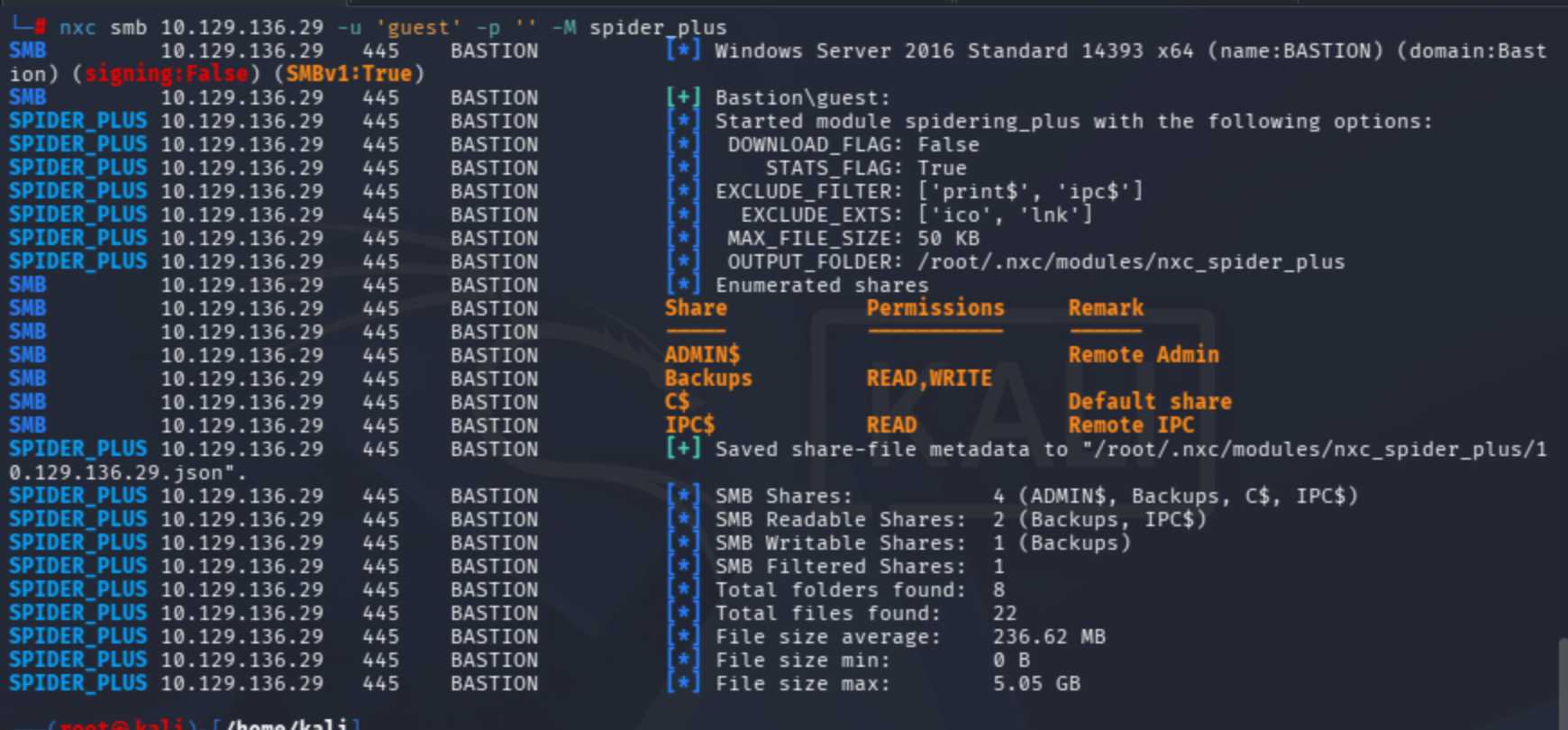 Backup share file listing on the Bastion SMB share