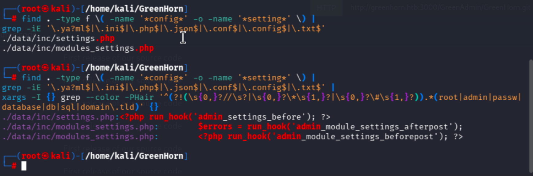 Credential mining output from the GreenHorn git repository