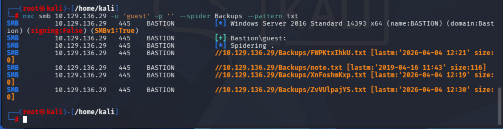 SMB file listing filtered by file extension on the backup share