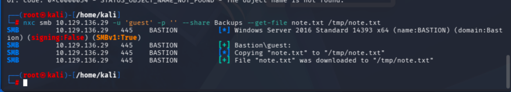 Windows backup directory contents on the Bastion SMB share