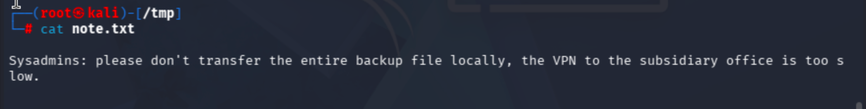Note warning against downloading the full VHD backup file