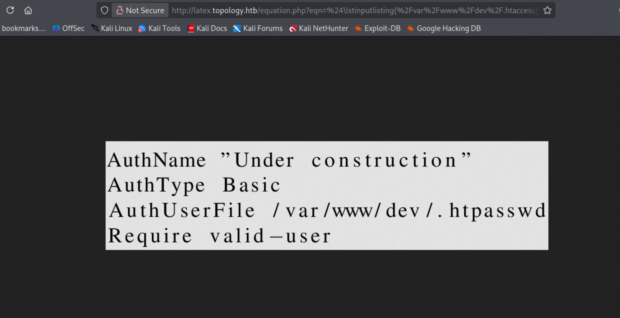 Reading the .htaccess file contents on the Topology dev subdomain