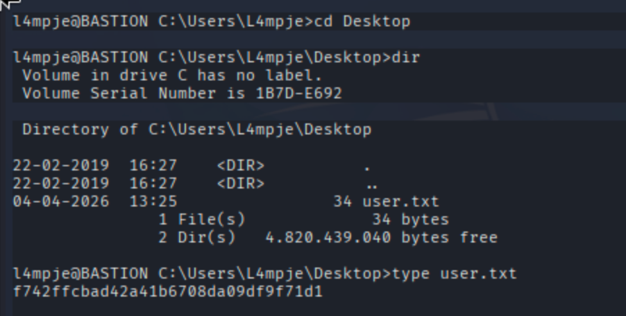 Windows user L4mpje desktop directory contents