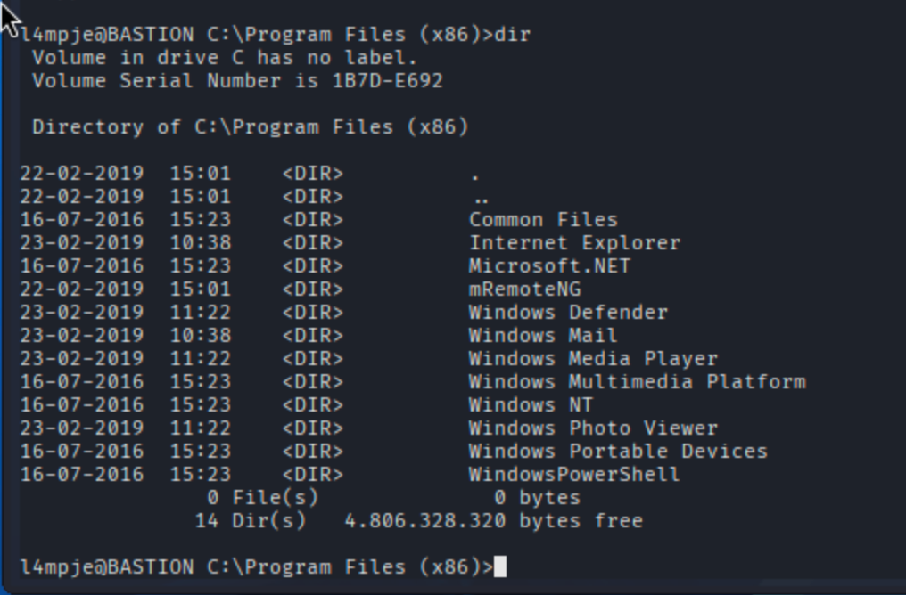 Installed programs list checked for privilege escalation candidates