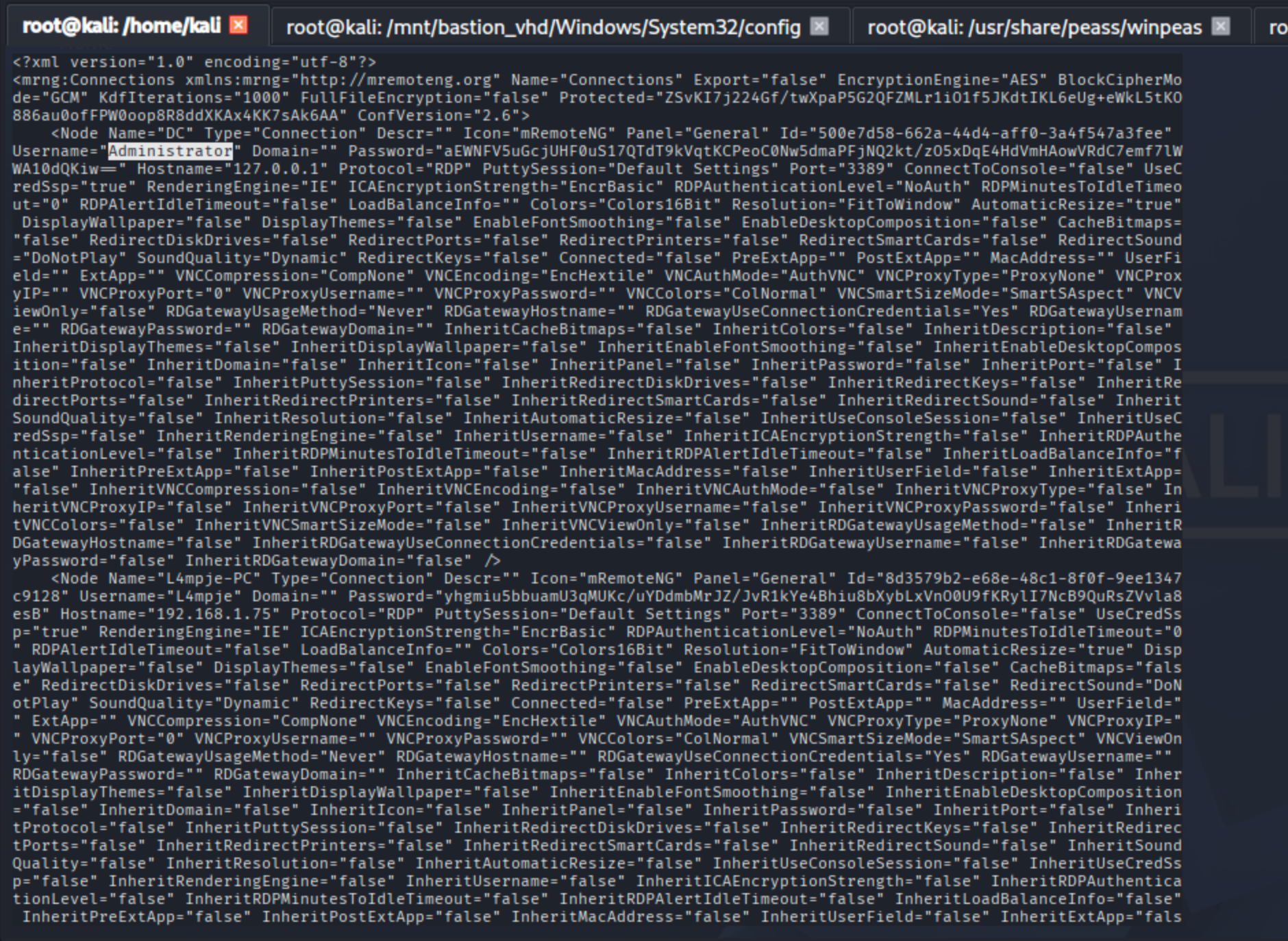 mRemoteNG confCons.xml contents with an encrypted password field