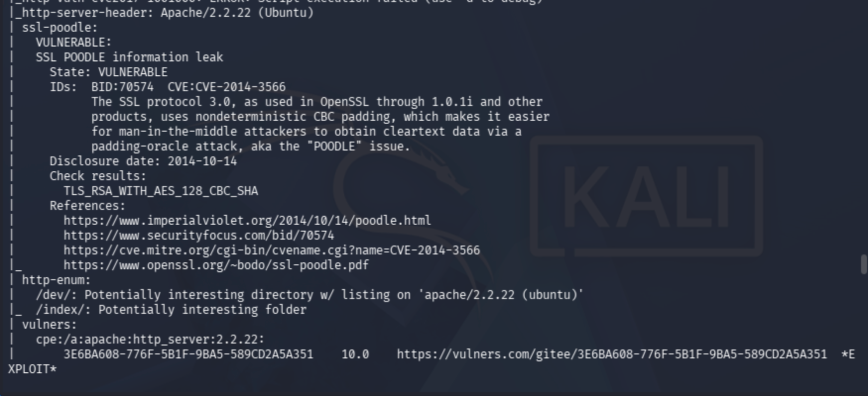 Nmap scan results showing open ports on Valentine