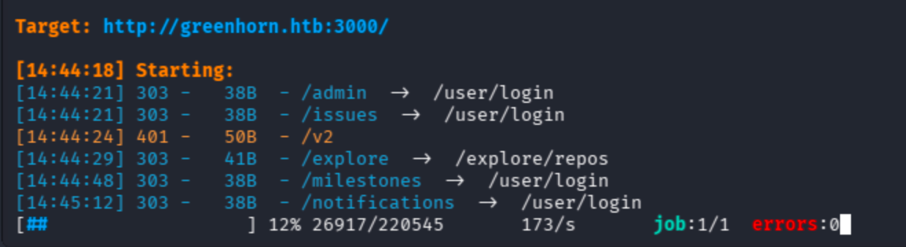 Gitea repository management system interface on port 3000 being fuzzed