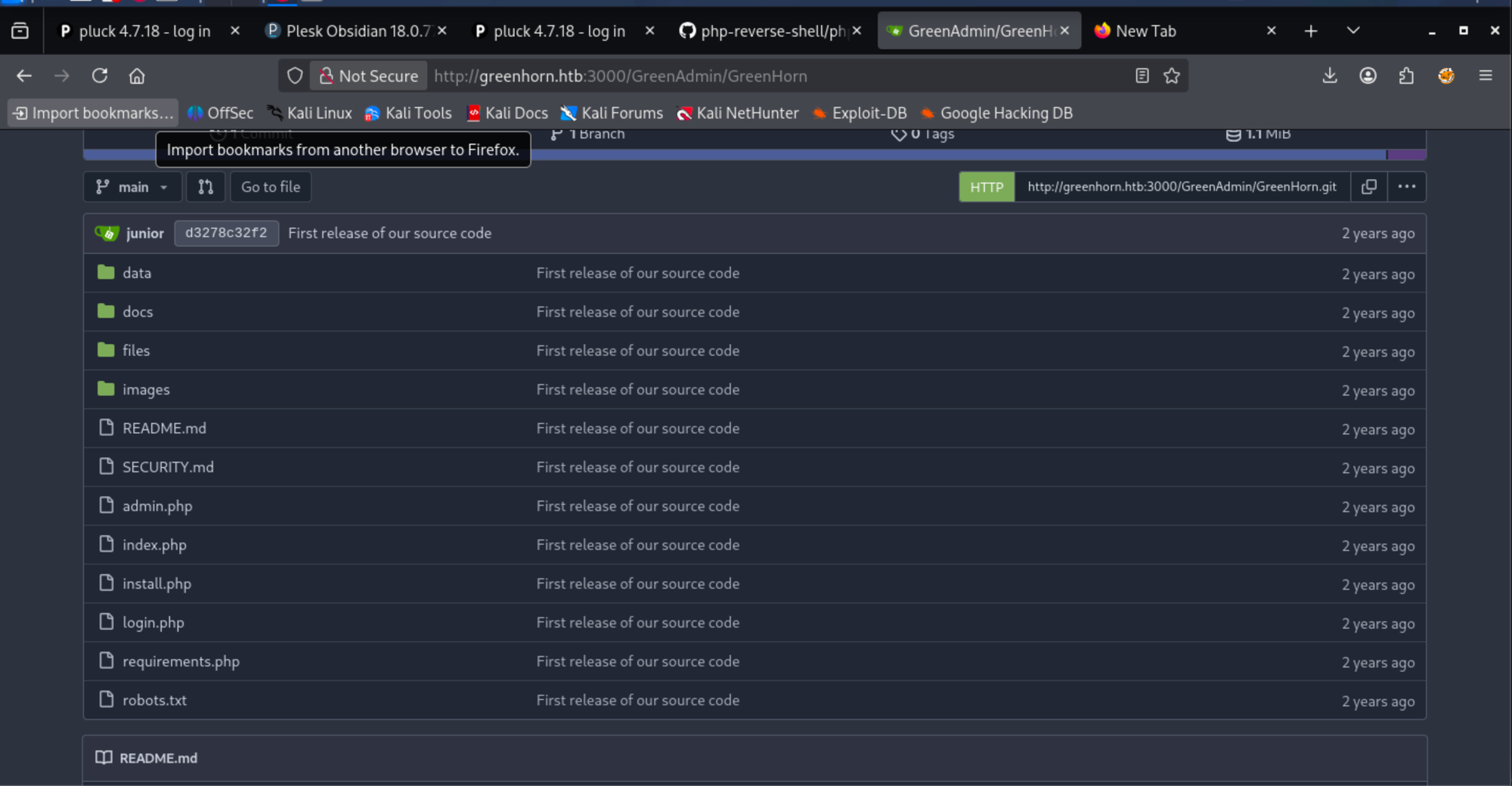 Git repository contents being checked manually for credentials