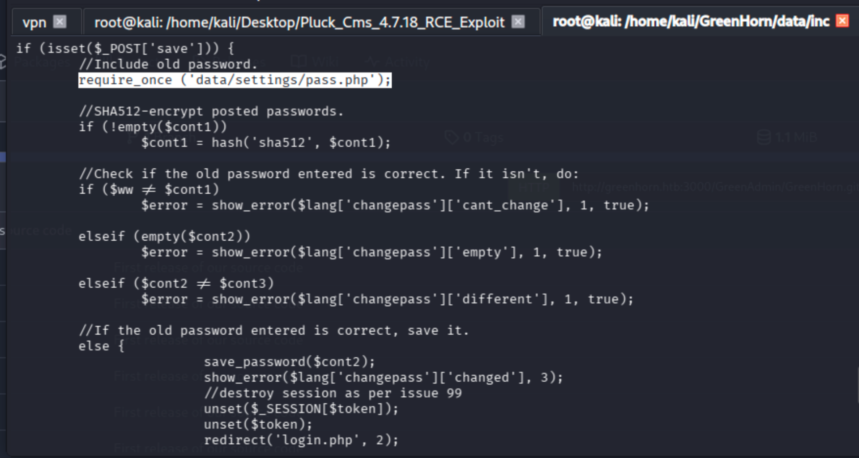 SHA-512 password hash extracted from the GreenHorn repository