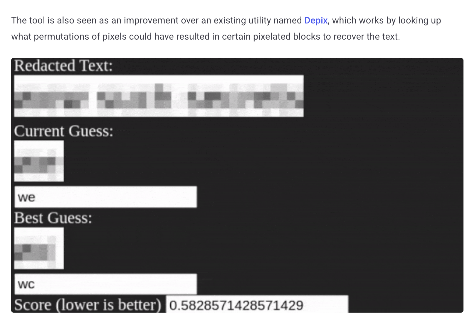 Depix tool article from The Hacker News for unpixelating passwords
