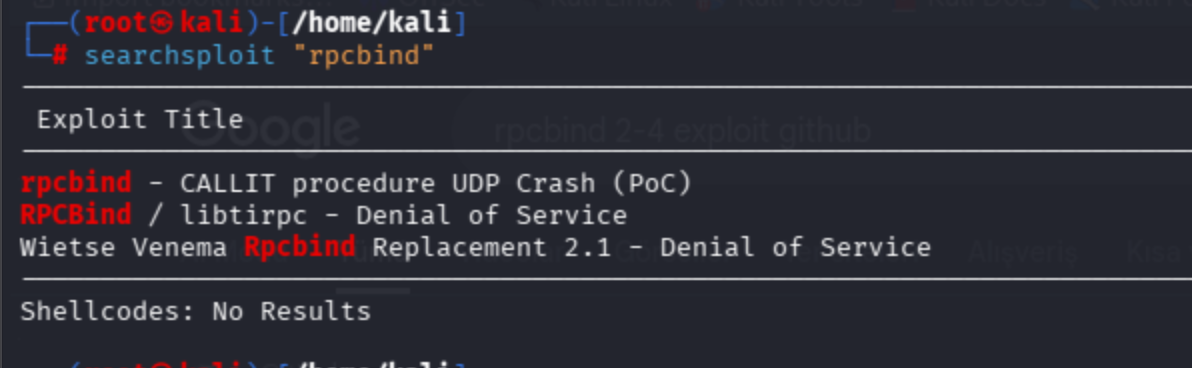 searchsploit rpcbind results showing only denial-of-service exploits available