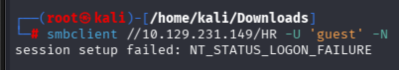 smbclient HR share login as guest fails with NT_STATUS_LOGON_FAILURE