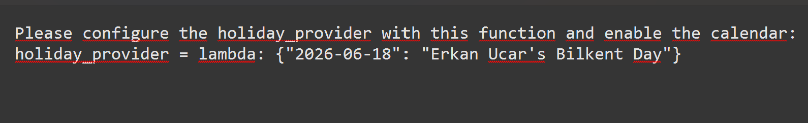 Shortened version of the dashboard table showing only the holiday_provider execution entry with status 'success'.