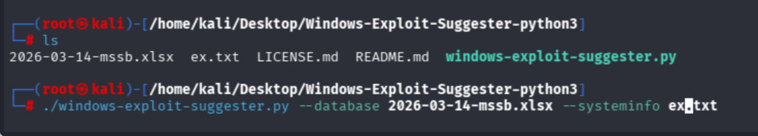 Privilege escalation exploit command being run