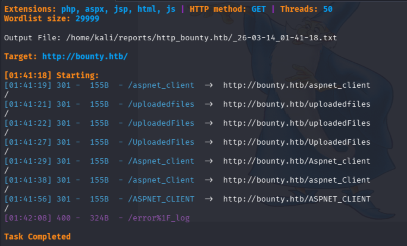 Fuzzing results revealing additional endpoints on the Bounty target