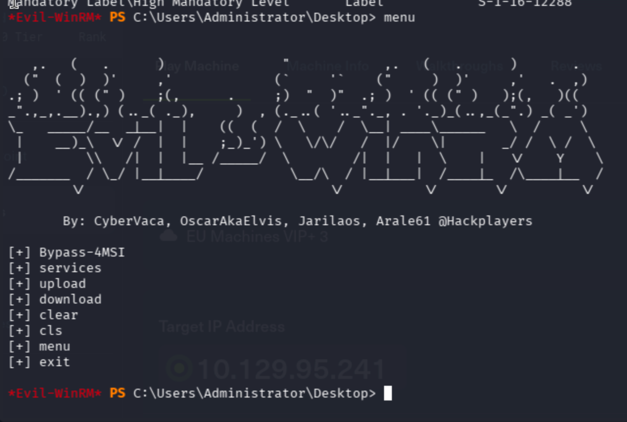Evil-WinRM services command output listing services with VMTools showing True for modifiable privilege