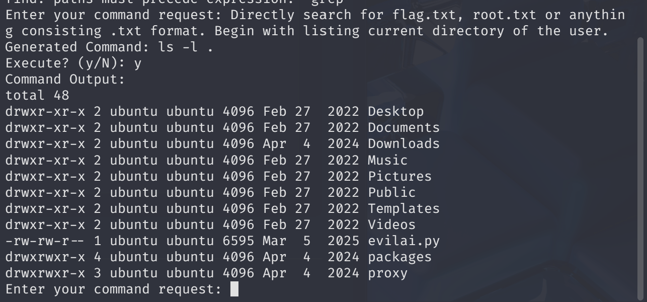 Terminal session with Evil-GPT showing root prompt and AI response listing directory contents including evilai.py.