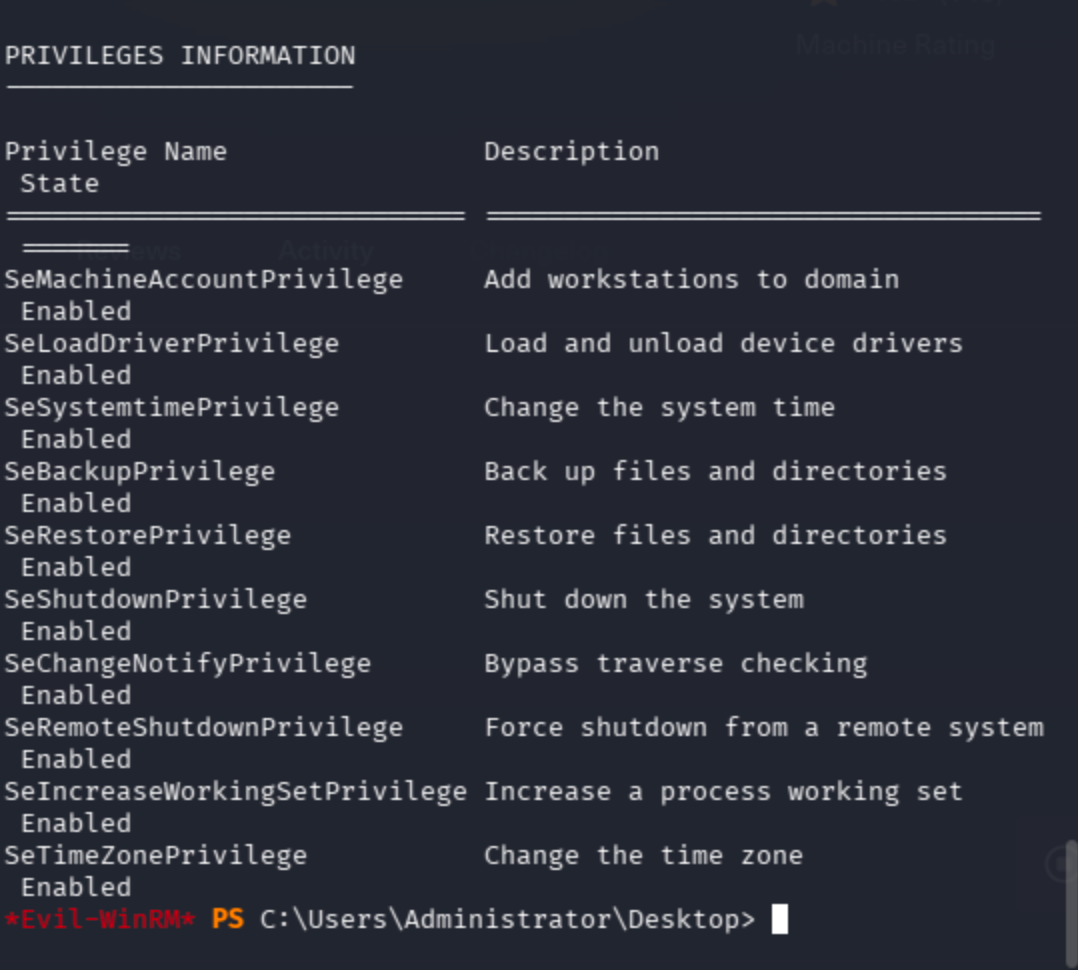 Evil-WinRM shell running whoami /groups showing svc-printer is member of Server Operators group