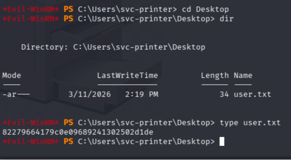 Evil-WinRM shell listing C:\Users\Administrator\Desktop showing root.txt but access denied when trying to read
