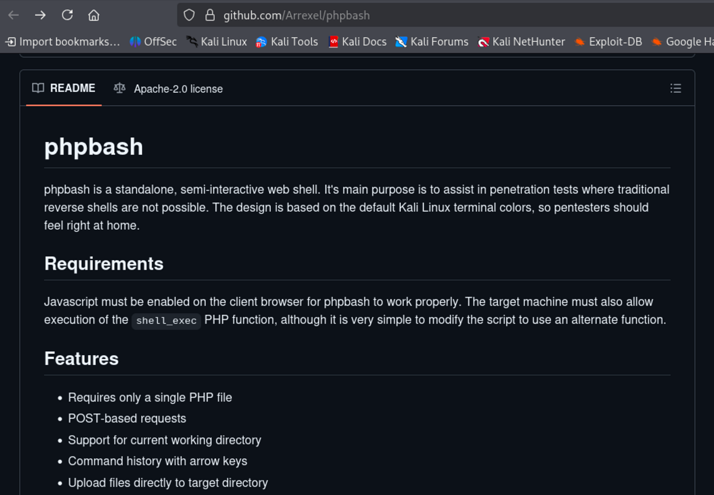 Directory listing of /dev/ on bashed.htb showing phpbash.php and phpbash-master files.