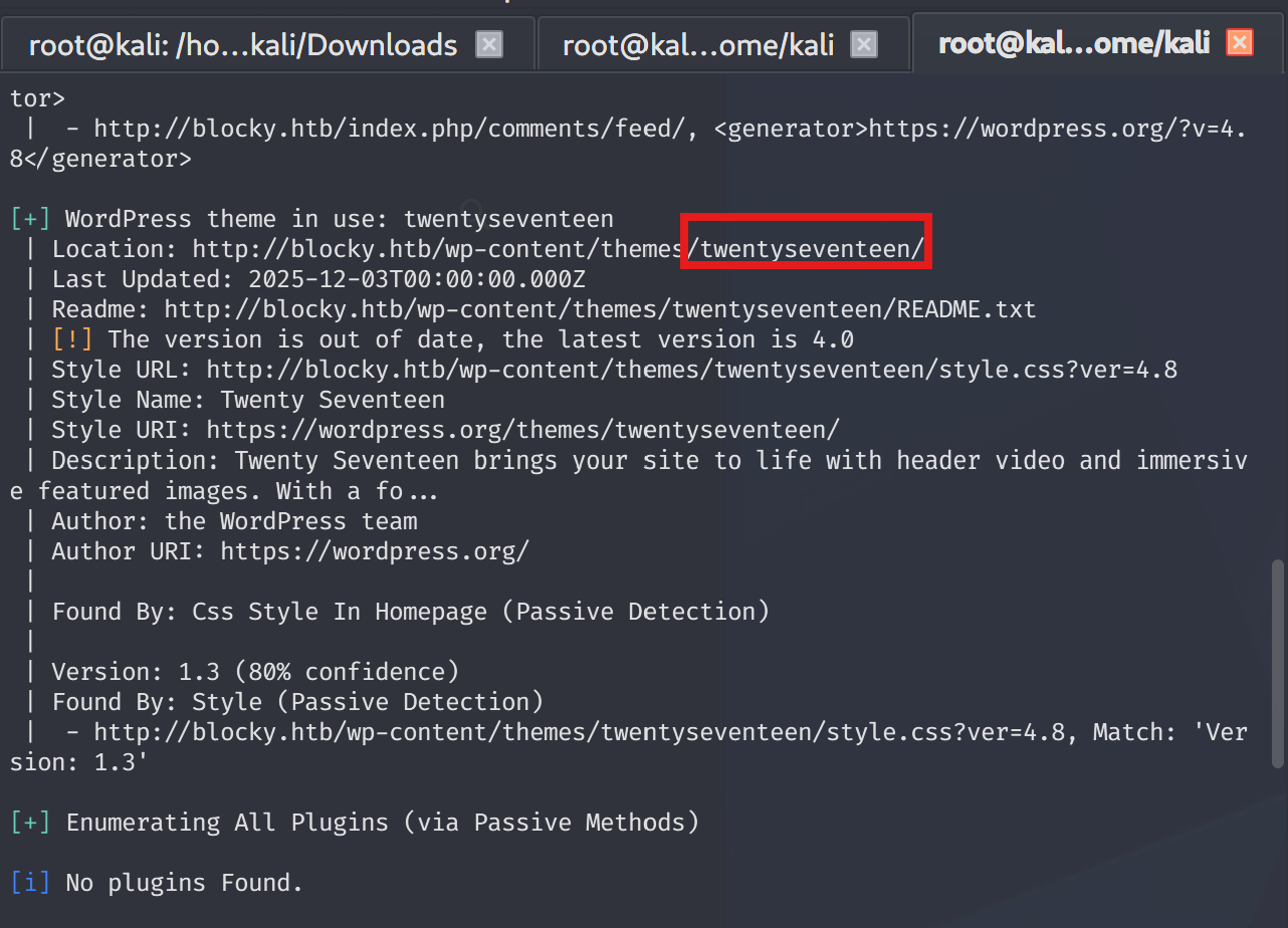 Terminal output of dirsearch showing discovered directories including /plugins