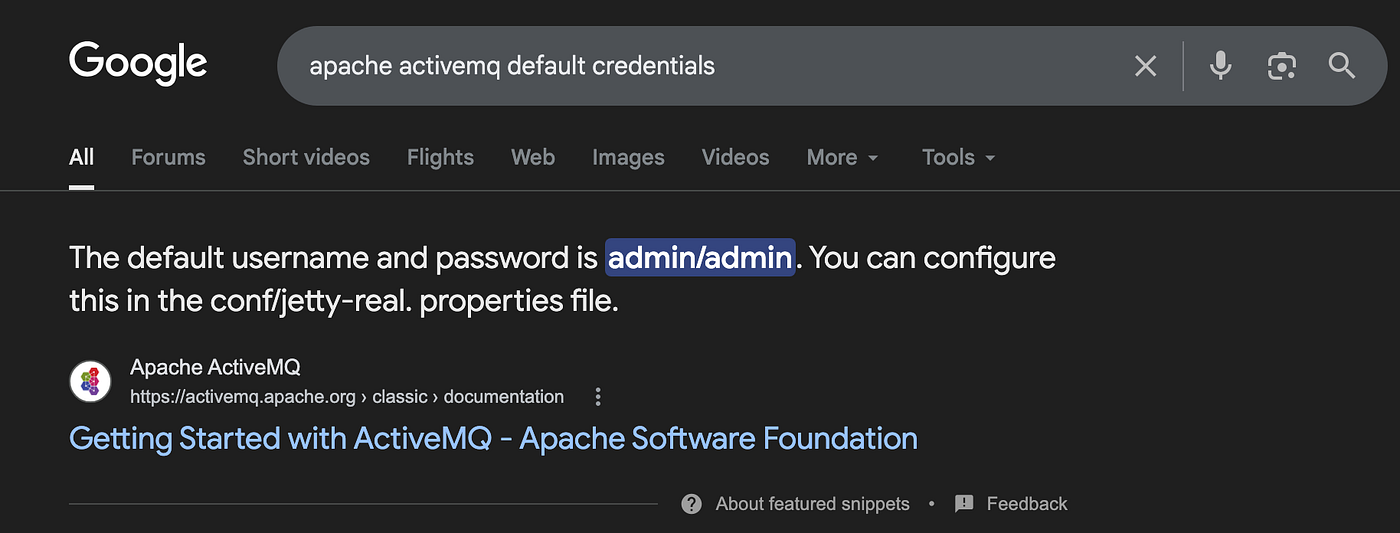 Web browser showing Apache ActiveMQ demo page with HTML source code view revealing /admin and /demo endpoints.