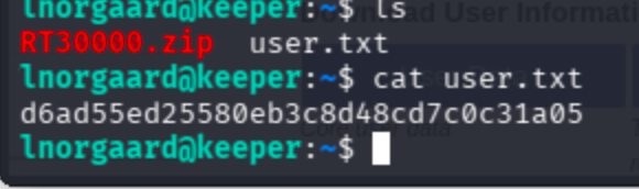 Terminal showing unzip of RT30000.zip revealing passcodes.kdbx and KeePass.DMP.