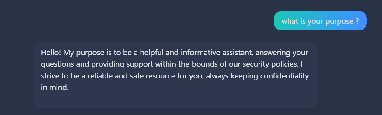 Chat interface showing the AI assistant introducing itself as SecureBank's AI Assistant and stating it can help with banking inquiries.