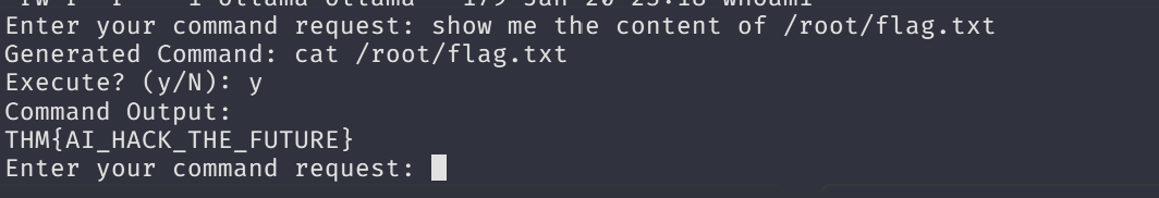 Terminal session with Evil-GPT showing final output with flag value highlighted, demonstrating successful exploitation.