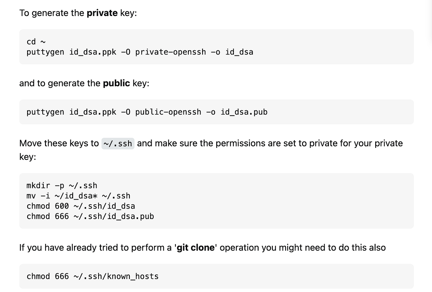 Terminal showing puttygen conversion command and resulting root_id_rsa file.