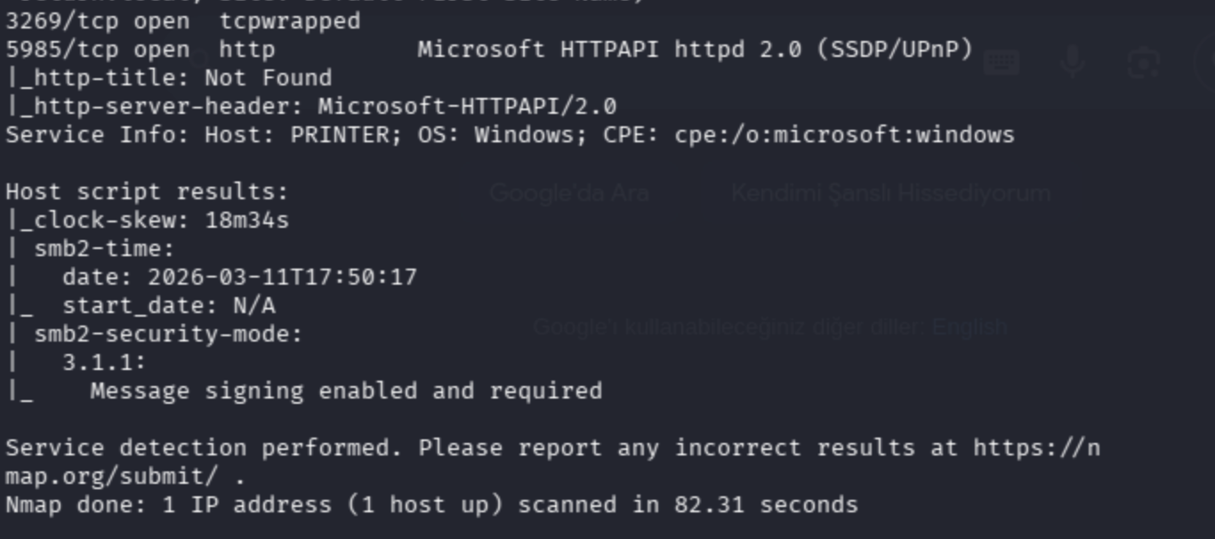 Nmap scan results for onurcan.htb showing open ports 80, 389, 445, 5985 and services