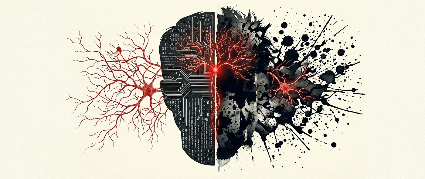 Split image of Tyler Durden (chaotic red teamer) and Edward Norton (mechanist) representing the identity gap between destructive finding and construct