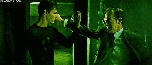 Animated GIF of Agent Smith from The Matrix morphing and repeating, symbolizing the frustrating experience of talking with LLMs during the C-AI/MLPen