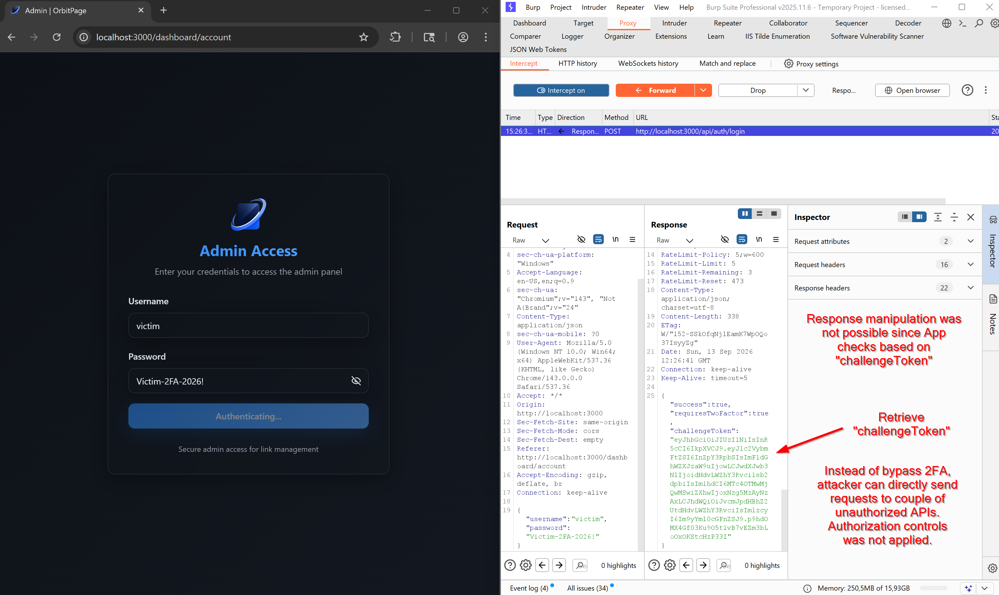 Two-Factor Authentication Bypass via JWT Challenge Token Reuse